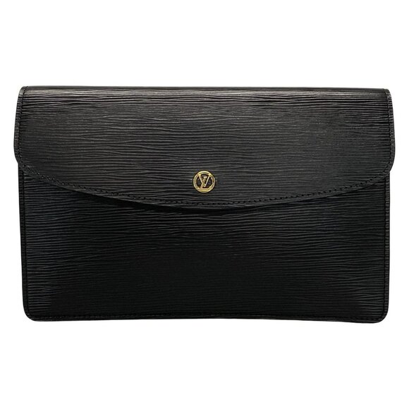 Auth LOUIS VUITTON Montaigne 27 M52652 Noir Epi - V.I.0991 Clutch Bag Leather - Picture 1 of 9